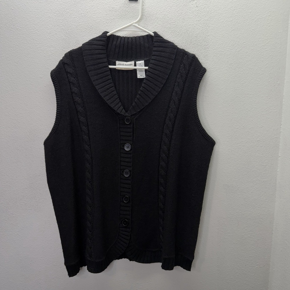 Vintage Black Wool Blend Sweater Vest Women's Cable Knit Fisherman Alfred Dunner